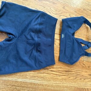 Alo Yoga Black Ribbed Sports Bra and  Set